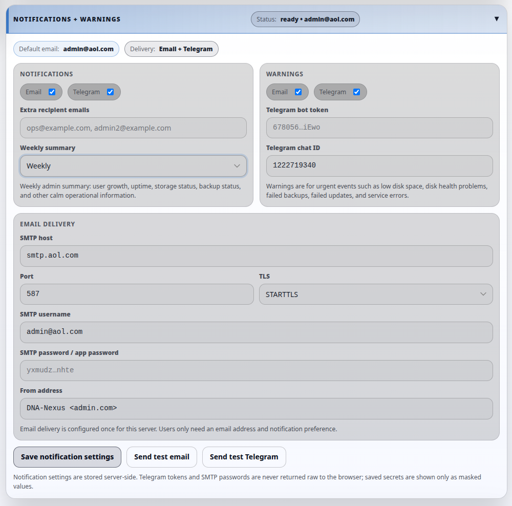 DNA-Nexus notifications and warnings settings